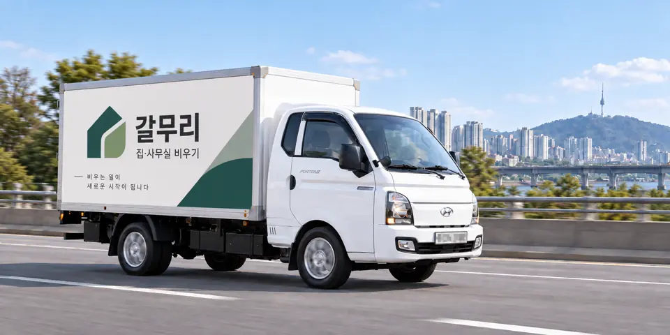 면목4동 유품정리 안내 그림 · 갈무리 작업 차량